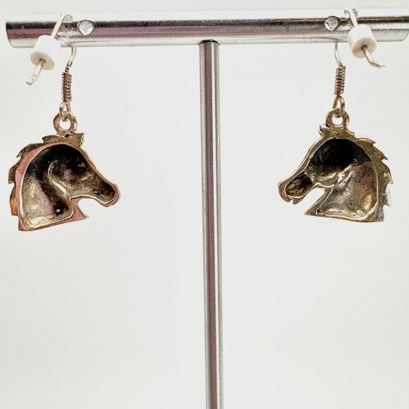VTG Solid Sterling Silver 925 Horse Head Dangle Earrings Size 1" Length - Picture 5 of 11